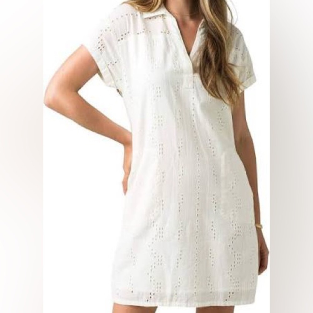 Prana Ladyland Eyelet Embroidered Shift Dress  Ivory SZ M